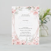 Rosen Gold Pink Floral Butterfly Quinceanera Folieneinladung (Stehend vorne)