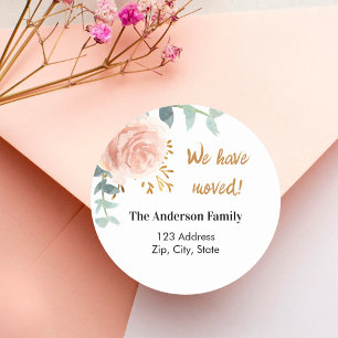 Rosen gold pink floral verschoben neue Adresse Runder Aufkleber