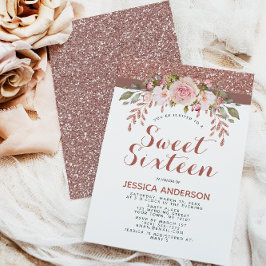 Rosen Gold Pink Glitzer 16 . Geburtstag Einladung