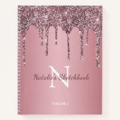 Rosen Gold Pink Glitzer Tropfen Monogram Sketchboo Notizblock (Vorderseite)