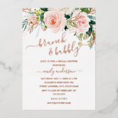 Rosen Gold Rosa Blütenbrunch und Bubbly Folieneinladung (Vorderseite)