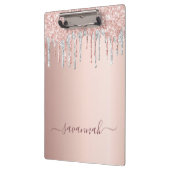 Rosen gold Rosa Glitzer Silberskriptname Klemmbrett (Links)