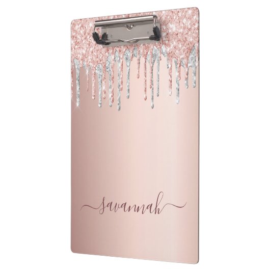 Rosen gold Rosa Glitzer Silberskriptname Klemmbrett (Links)