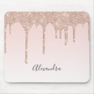 Rosen gold Rosa Glitzer Tropfen Namenskript Mousepad