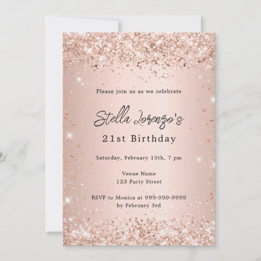 Rosen gold Rosa Luxus Geburtstag Einladung (Vorderseite)