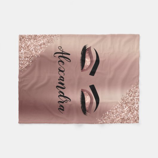 Rosen Gold Rosa Monogram Glitzer Eyelashes Fleecedecke (Vorderseite (Horizontal))