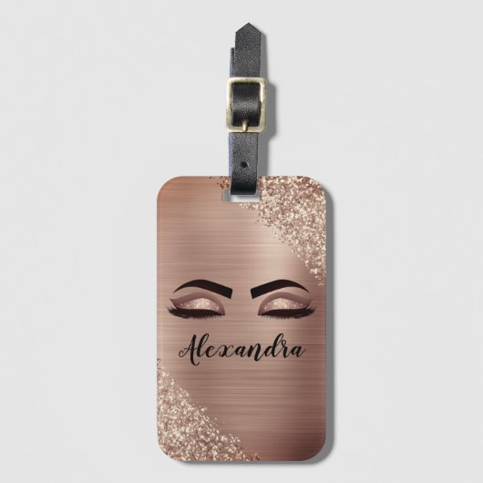 Rosen Gold Rosa Monogram Glitzer Eyelashes Gepäckanhänger (Vorderseite Vertikal)