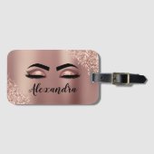 Rosen Gold Rosa Monogram Glitzer Eyelashes Gepäckanhänger (Vorderseite (Horizontal))