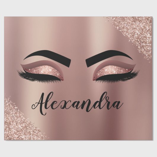 Rosen Gold Rosa Monogram Glitzer Eyelashes Geschenkpapier (Flach)
