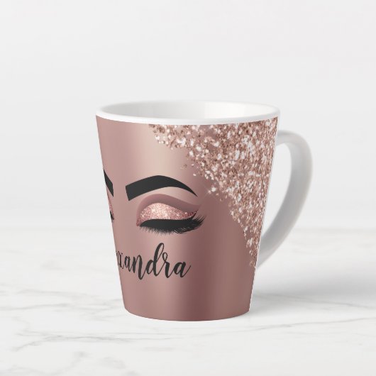 Rosen Gold Rosa Monogram Glitzer Eyelashes Milchtasse (Rechte Ecke)