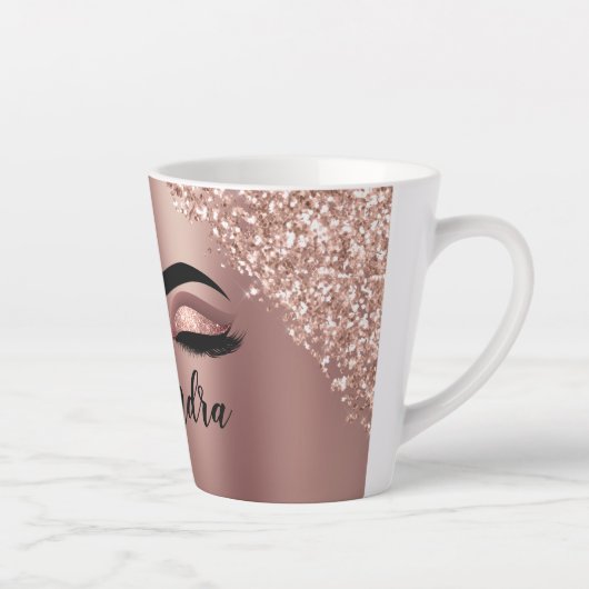 Rosen Gold Rosa Monogram Glitzer Eyelashes Milchtasse (Rechts)