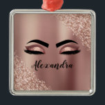 Rosen Gold Rosa Monogram Glitzer Eyelashes Ornament Aus Metall<br><div class="desc">Rose Gold - Schwarz Rosa Imitate Foil Metallic Sparkle Glitzer gebürstete Metal Monogram Name and Initial Eyelashes (Lashes),  Eyelash Extensions and Eyes Christmas Ornament. Das Design macht den perfekten 16 Geburtstag,  Hochzeit,  Brautparty,  Jubiläum,  Babydusche oder Junggeselinnen-Abschied Geschenk für jemanden,  der einen trendigen coolen Stil sucht.</div>