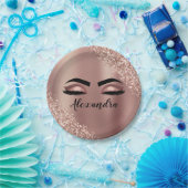Rosen Gold Rosa Monogram Glitzer Eyelashes Pappteller (Party)