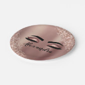Rosen Gold Rosa Monogram Glitzer Eyelashes Pappteller (Schrägansicht)