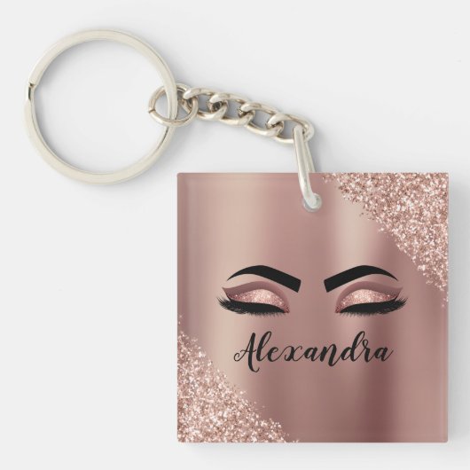 Rosen Gold Rosa Monogram Glitzer Eyelashes Schlüsselanhänger (Vorderseite)