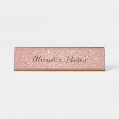 Rosen Gold Rosa Rosa Glitzer Sparkone Moderne Schreibtischnamensplakette (Vorderseite )
