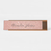 Rosen Gold Rosa Rosa Glitzer Sparkone Moderne Schreibtischnamensplakette (Vorderseite )