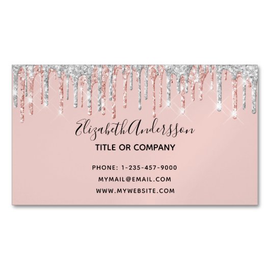 Rosen gold silberne Tropfen elegant modern Magnetische Visitenkarte (Vorderseite)