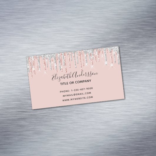 Rosen gold silberne Tropfen elegant modern Magnetische Visitenkarte (Beispiel)
