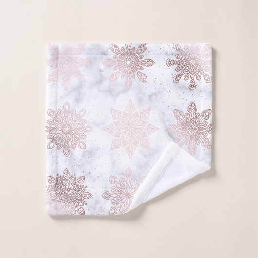 Rosen-Gold-u. Marmor-Schneeflocke-Weihnachtsmuster Badhandtuch Set (Waschlappen)