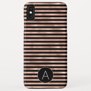 Rosen-Gold und schwarzes Girly gestreiftes Muster Case-Mate iPhone Hülle
