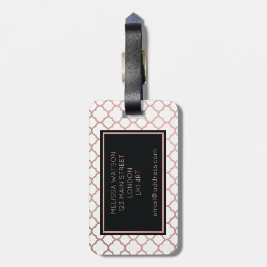 Rosen-Gold und weißer quatrefoil Gepäck-Umbau Gepäckanhänger (Rückseite vertikal)