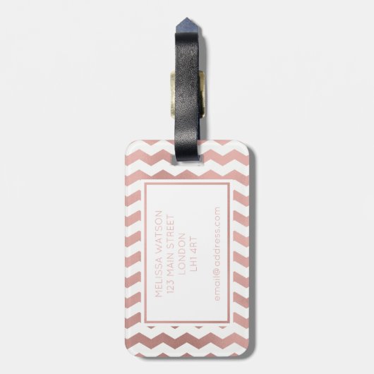 Rosen-Gold und weißer Zickzack Gepäck-Umbau Gepäckanhänger (Rückseite vertikal)