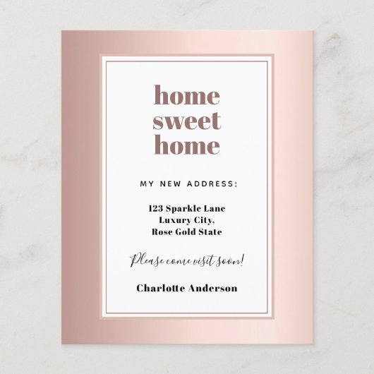 Rosen gold Zuhause Zuhause-Bewegende Ankündigung (Vorderseite)