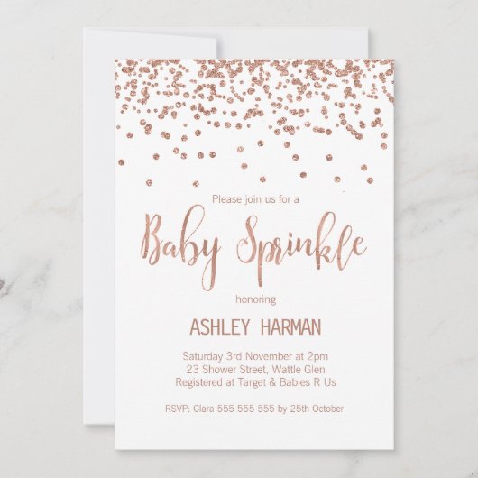 Rosen-Goldbaby besprühen Baby-Duschen-Einladung Einladung (Vorderseite)