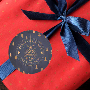 Rosen-Goldbaum-Dekor auf Marine-Blau-frohen Runder Aufkleber