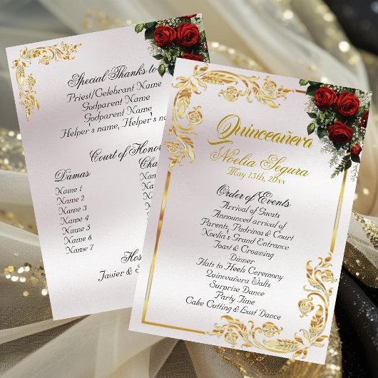 Rosen & Goldblätter - Pearl Quinceanera-Programm Programm