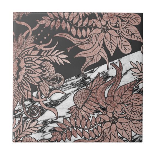 Rosen-GoldBlumen und moderner schwarzer und Fliese (Vorderseite)