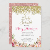 Rosen-Goldblumenbaby besprühen Einladungen (Vorne/Hinten)