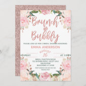 Rosen-Goldbrunch-sprudelnde Blumenbrauteinladung Einladung (Vorne/Hinten)