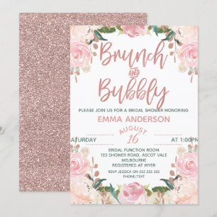 Rosen-Goldbrunch-sprudelnde Blumenbrauteinladung Einladung