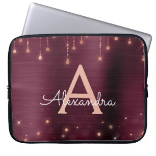 Rosen-Goldburgunder-Schnur-Licht-Schein-Monogramm Laptopschutzhülle