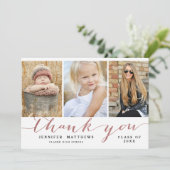 Rosen-Goldchic-Skript-Foto-Abschluss danken Ihnen Dankeskarte (Stehend Vorderseite)