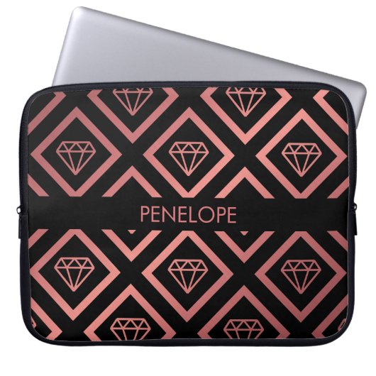 Rosen-Golddiamant-Muster Laptopschutzhülle (Vorderseite)