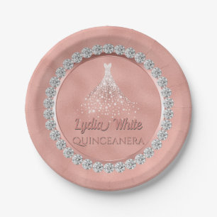 Rosen-Golddiamant-Schein-Kleid Quinceanera Pappteller