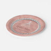 Rosen-Golddiamant-Schein-Kleid Quinceanera Pappteller (Schrägansicht)