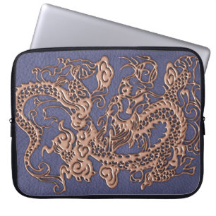 Rosen-Golddrache auf blauer Laptopschutzhülle