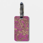 Rosen-Golddrache auf rosa magentaroter lederner Gepäckanhänger (Rückseite vertikal)