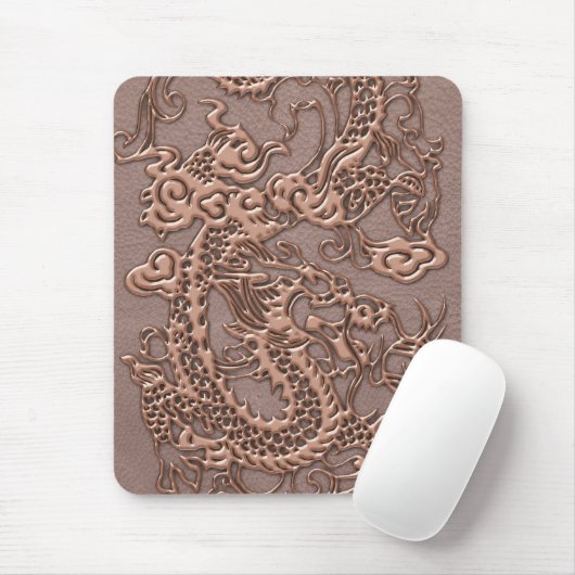 Rosen-Golddrache auf Taupe-Leder-Beschaffenheit Mousepad (Mit Mouse)