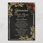 Rosen & Goldene Blätter - Schwarzes Quinceanera-Pr Programm (Vorderseite)
