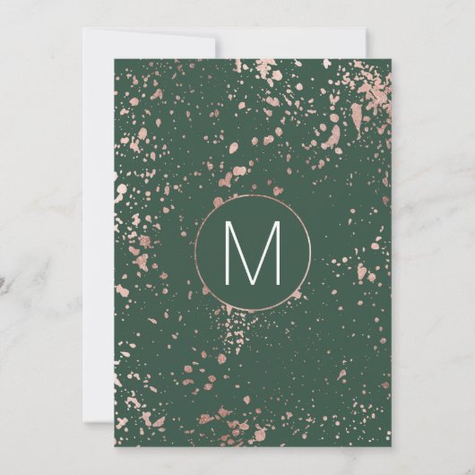 Rosen-Goldfarben-Spritzer-grüner Abends-Empfang Einladung (Rückseite)