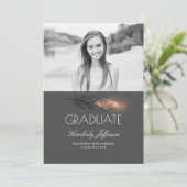 Rosen-Goldfeder-Glitzer-Foto-Abschluss-Party Einladung (Stehend Vorderseite)