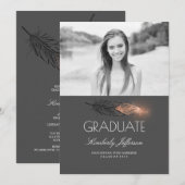 Rosen-Goldfeder-Glitzer-Foto-Abschluss-Party Einladung (Vorne/Hinten)