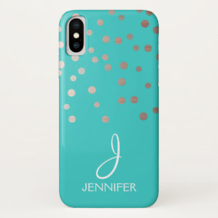 Rosen-Goldfolie und aquamarines Confetti-Monogramm Case-Mate iPhone Hülle