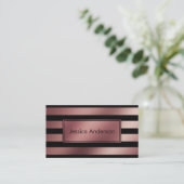 Rosen-Goldfolie und schwarzes gestreiftes Muster Visitenkarte (Stehend Vorderseite)