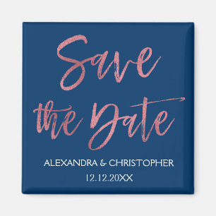 Rosen-Goldfolien-und Marine-Blau-Save the Date Magnet